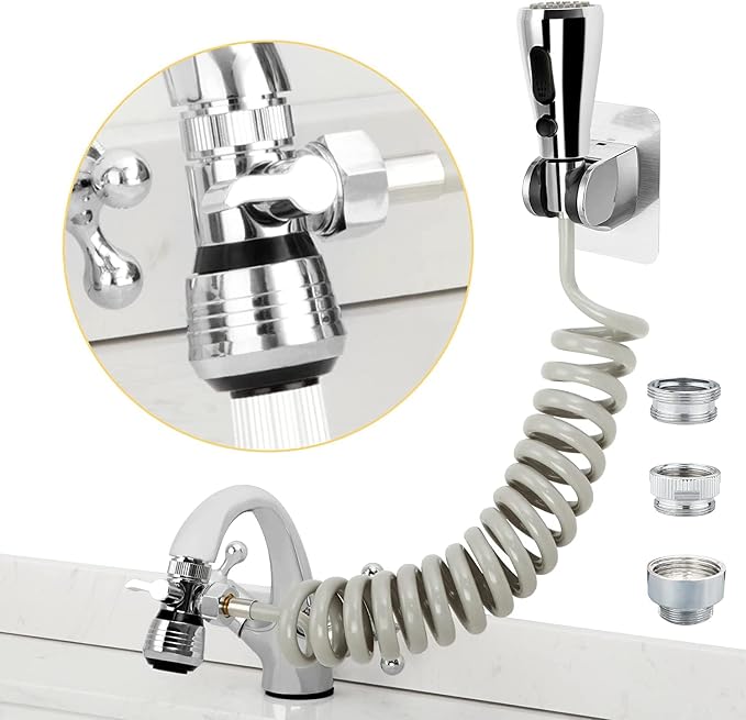 CECEFIN Kitchen Sink Sprayer Hose Attachment for Faucet, 79" Recoil Hose | Kitchen Faucet Head Replacement, Pressurized Water Saving Aerator &Diverter Valve, Bathroom/Utility Faucet Sprayer Attachment
