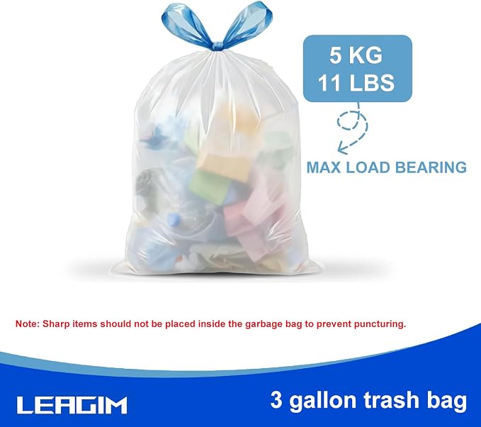 Small Trash Bags 3 Gallon, 360 Count -1.2 Mil Drawstring Mini Garbage Bags, White Plastic Trash Can Liners for Bathroom Accessories, 12 Liter, Bedroom, Dorm Room Essentials, Office