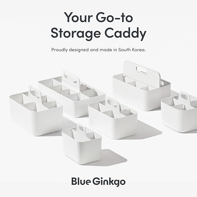 BLUE GINKGO Stackable Organizer Caddy, Rectangle, Yellow, Made in Korea | Portable. Adjustable. Home, Office & School Storage.