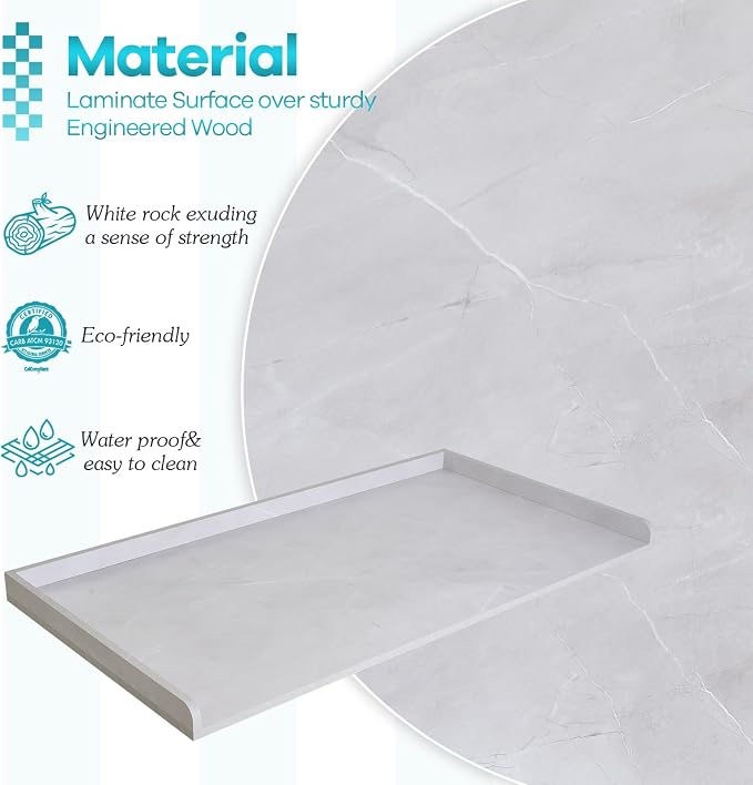Washer Dryer Countertop, Melamine Countertop with Edge Rails - 27.5" Depth x 54" Width Laundry Room Organization, White Rock