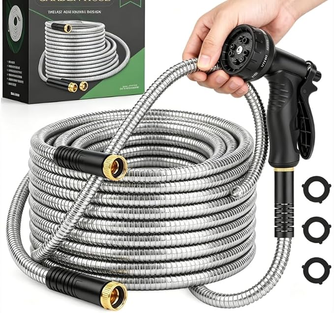 Garden Hose, Water Hose with 10 Function Nozzles, No Kinks, Flexible Hose, Lightweight, Puncture Proof Hose for Yard and Outdoor（52FT）