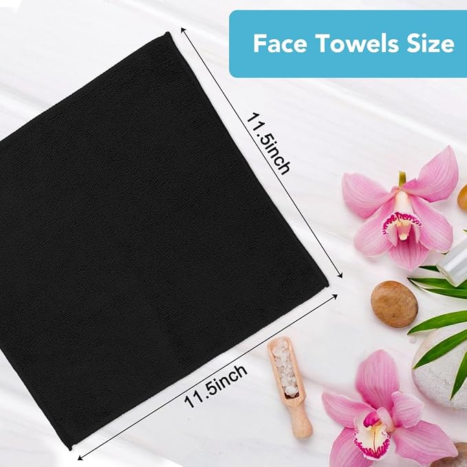 Orighty Wash Cloths, Face Towels 12x12 Inch 20 Pack | Soft Quick-drying Black Washcloths, Multi-Purpose Microfiber Face Cloths for Bathroom, Gym, Spa, Hotel, Travel