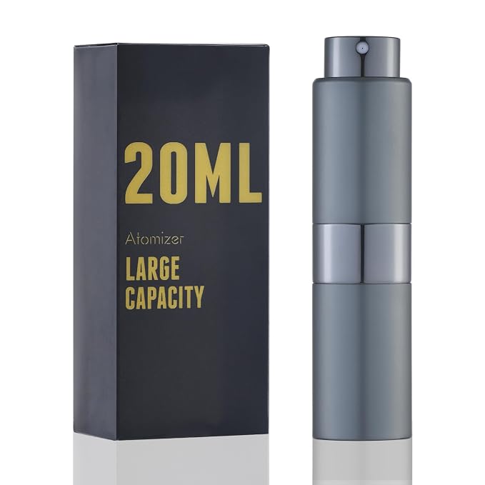 Travel Perfume Bottle Refillable 20ml, Cologne Spray Atomizer Large, Grey | Empty spray for fragrance, leak proof, mini size, twist up, portable, refill small decanter, for men & women, TSA friendly
