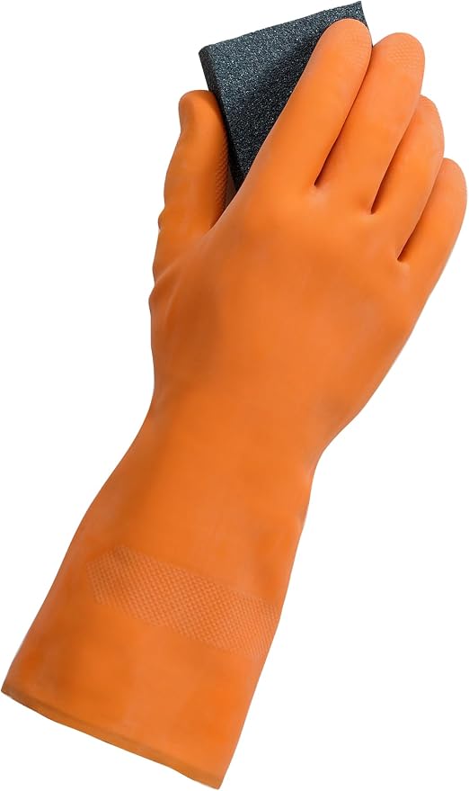 Mr Clean Ultra Grip Heat-Resistant Reusable Gloves with Soft Cotton Flock Lining, Orange, Small