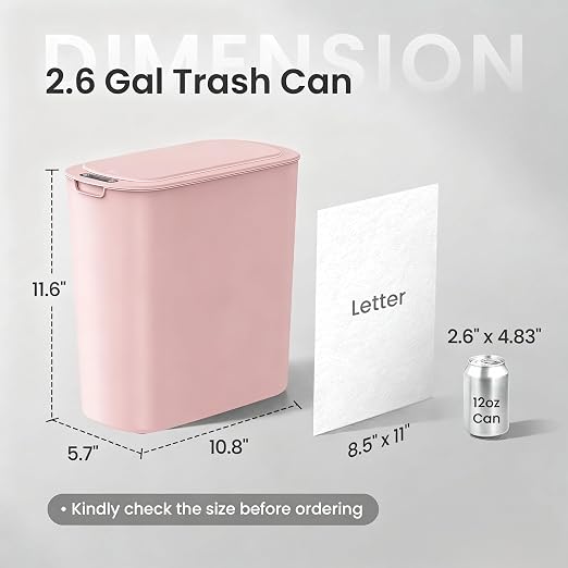 Cesun Automatic Small Bathroom Trash Can with Lid, 2.6 Gallon, Pink | Motion Sensor, Plastic, Touchless, Odor Control, Smart Garbage Can, Battery Operated, Manual Button, for Office/RV/Bedroom