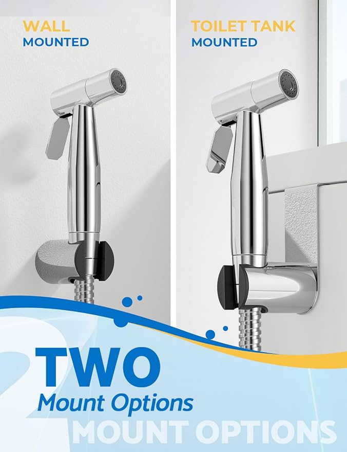 BRITULIF Bidet Sprayer for Toilet, Adjustable Pressure, Polished Chrome | Leak-Free Hose, Tank or Wall Mount, Feminine Wash, Cloth Diaper Rinse, Stainless Steel Body, Nozzle, Soft Silicone Nozzle