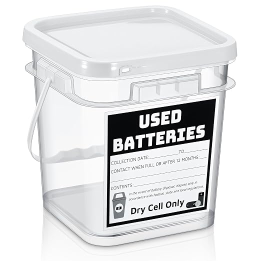 Baderke 1 Pack Battery Recycling Disposal Container with Label, White | 1.32 Gallon Capacity, Battery Recycling Container with Label, Used-dry-cell Battery Storage Organizer, for Household, Office