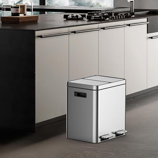TrailBlaze Trash Can with Lids, 30L/8 Gal 2 Compartments Pedal Stainless Steel Kitchen Recyclingtrash Bin with Odor Seal， Removable Buckets, for Office Home Kitchen Garbage Can Trash Bin