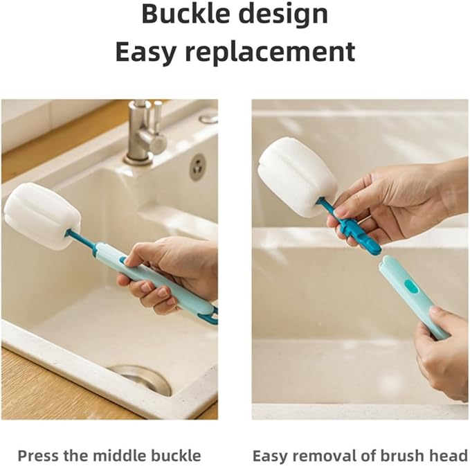 Bottle Brush Long Handle Cup Cleaner Brush Sponge Bottle Scrubber Detachable Handle Portable Sponge Cleaning Brush for Cups Wine Glasses Water Bottles Baby Bottles and Vacuum Flasks (Grey)