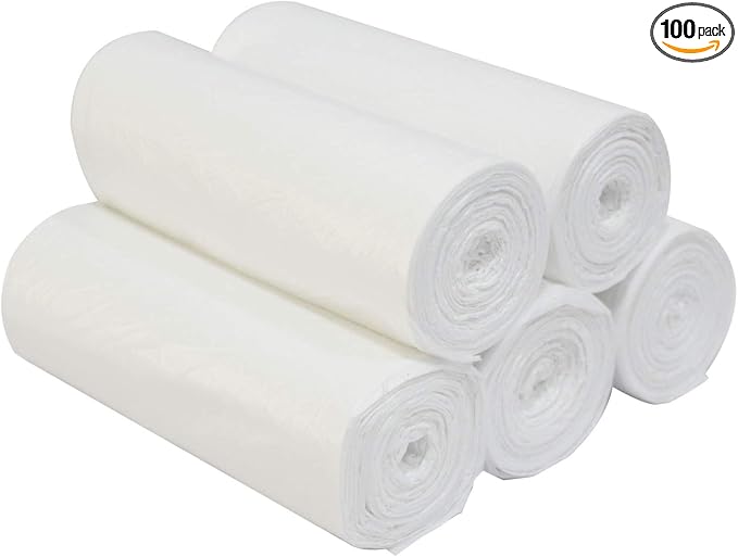 Biodegradable Trash Bags 3 Gallon, Compostable Trash Bags 100 Count Unscented Leak Proof Bathroom Small Garbage Bags Strong Wastebasket Liners Bags for Home Kitchen Office Yard Car Pet White