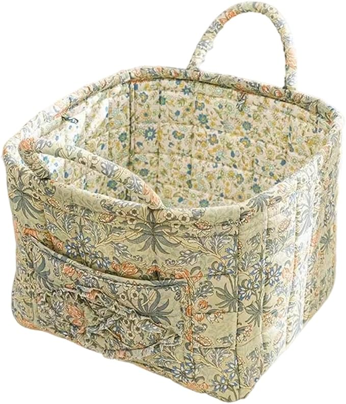 Foldable Laundry Boho Floral Quilted Storage Bin Basket with Handles for Clothes, Car Organizer, Collapsible Hamper ，2