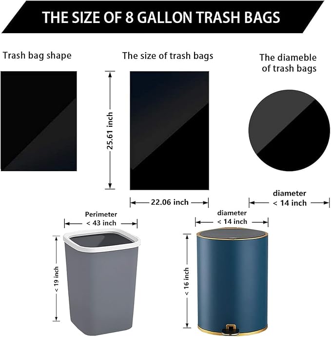 8 Gallon Trash Bags 120 Count, 0.8 Mil, Black, Unscented | Drawstring Can Liners for 30 Liter Waste Bins in Bathrooms, Offices, Kitchens and Everyday Household Use