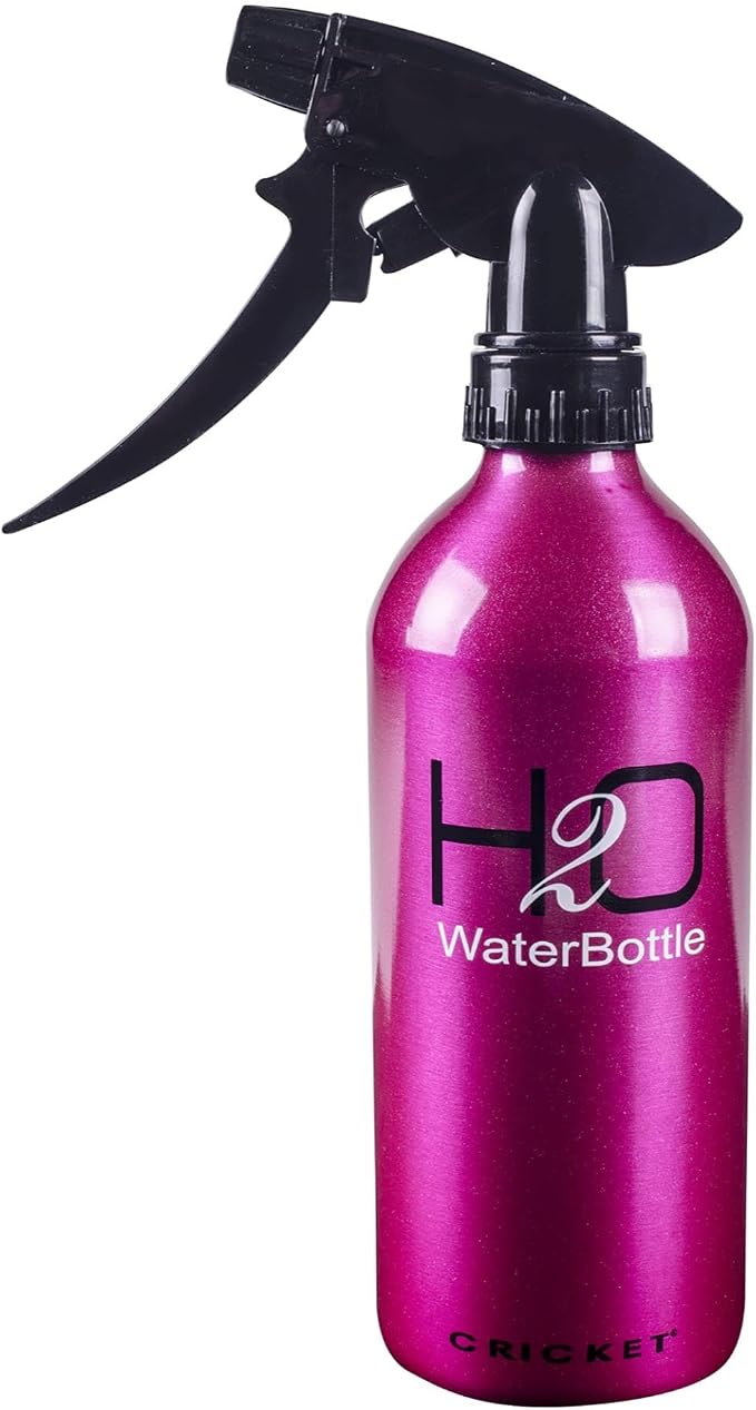 Cricket H2O Water Spray Bottle for Hair, Sparkle Pink, 13.5 oz | Continuous Stream, Adjustable Nozzle, Durable Aluminum, Refillable