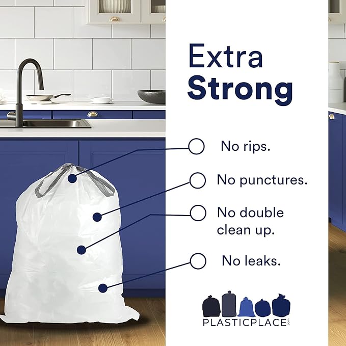 Plasticplace Custom Fit Trash Bags, Compatible with simplehuman Code X (200 Count) White Drawstring Garbage Liners 21 Gallon/ 80 Liter, 26" x 24.5"