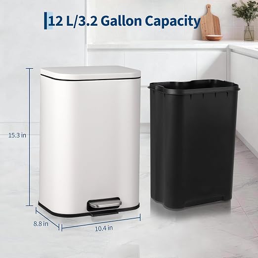 Takywep Stainless Steel Fingerprint Proof Soft Close Recycling Trash Can with Foot Pedal & Removable Inner Bucket, Rectangular Waste Bin for Kitchen Home Office Bathroom Restaurant