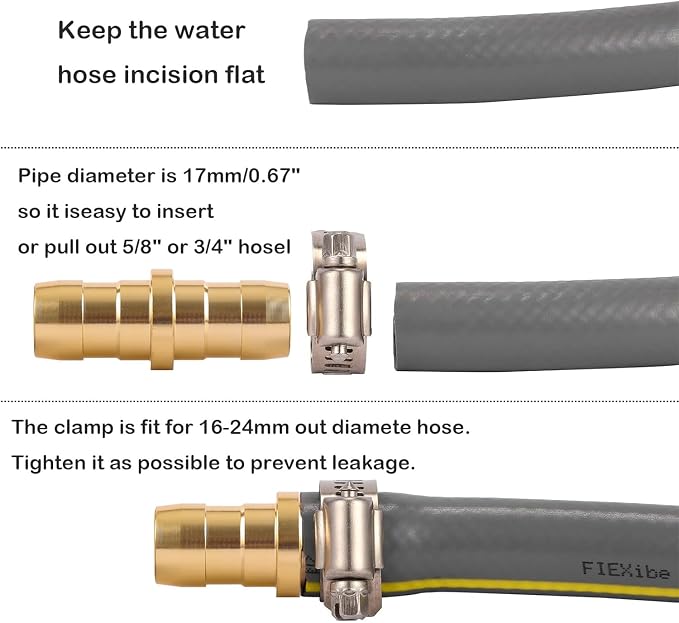 2 Pack Garden Hose Connector Repair Mender Kit with Stainless Clamp,Fits 3/4"-5/8" Water Hose Repair Fitting | Fits 3/4"-5/8" Water Hose Repair Fitting