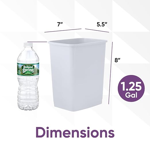 Superio Small 1.25 Gallon Plastic Trash Can, Waste Bin for Under Desk, Office, Bedroom, Bathroom- 5 Qt, (2, White Smoke)
