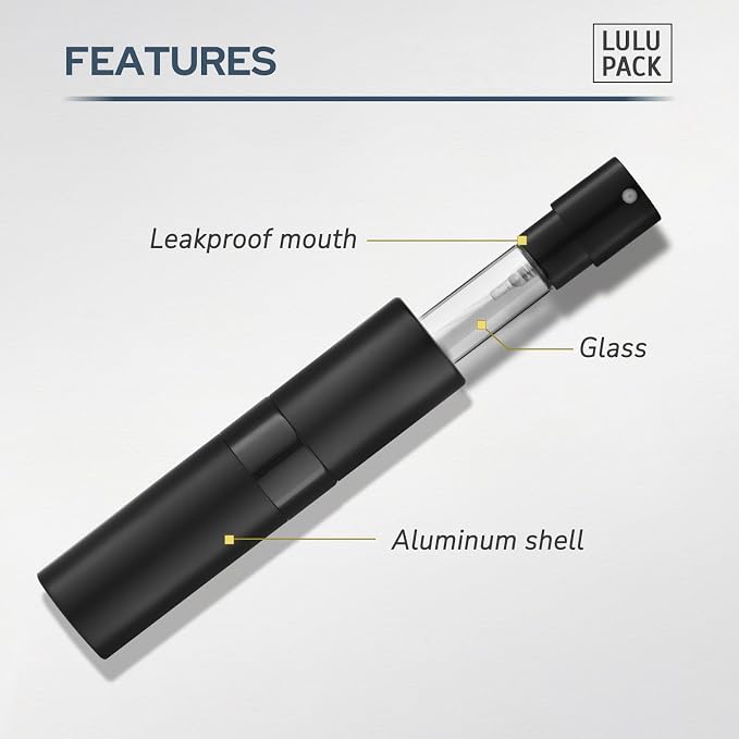 Lulupack Travel Perfume Bottle Refillable - Cologne Spray Atomizer Mini - Small Travel Size Empty Sprayer for Refill Sample Container - Portable Fragrance Decant Dispenser Women Men 10ml 1PCS Black