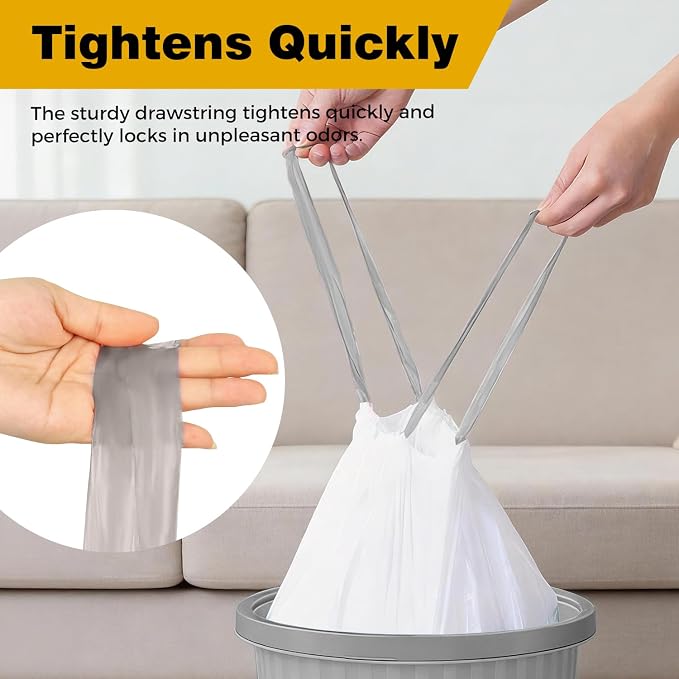 8 Gallon Trash Bags with Drawstring, 300 Count | Super Value Medium Garbage Can Liners, Leak-Proof Bathroom Trash Bags for Waste Baskets, Office & Bedroom, 30 Liter