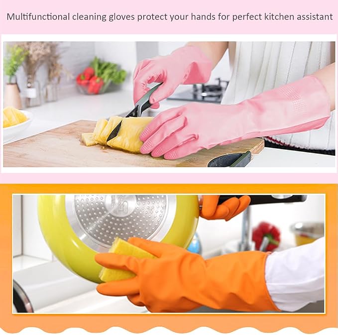 Alimat PluS Rubber Gloves Latex Free, Without Liner, 3 Pairs, Large | Reusable Dishwashing Gloves with Non Slip Embossed Texture, Waterproof Nitrile Cleaning Gloves for Laundry, Gardening