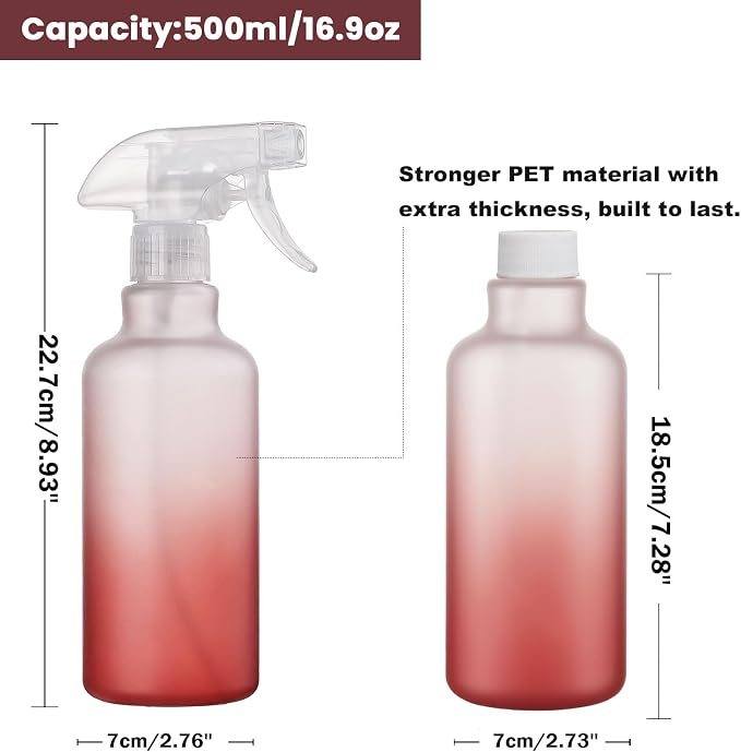 16.9oz Plastic Spray Bottles 2 Pack, 360° Any-Angle Spraying