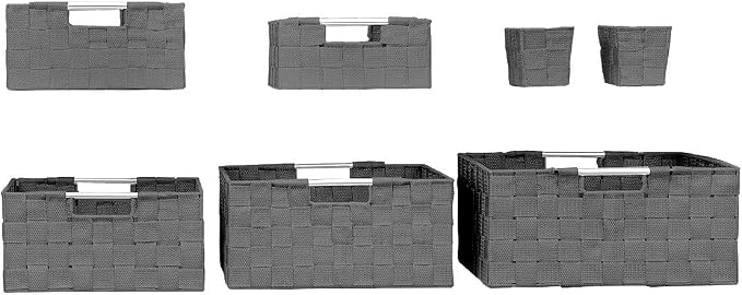 Sorbus Baskets for Organizing, 7-Piece Hand-Woven Storage Set (Grey) | Mesh organizers with handles keep linens and accessories sorted on closet shelves; seven-piece variety fits many spaces.