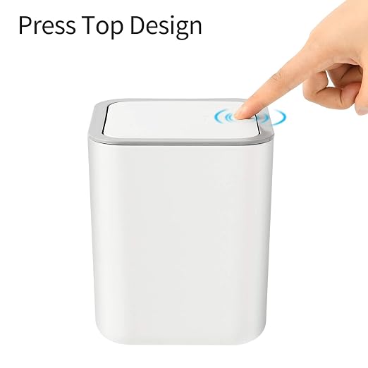 SUBEKYU Mini Desktop Trash Can with Lid,Table Top Trash Can,White 0.6 Gal | Small Square Countertop Garbage Bin, Plastic Tiny Wastebasket for Office Kitchen Coffee Table