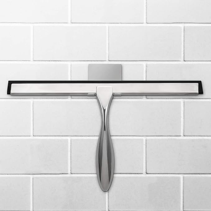 12-Inch Shower Squeegee Set, Includes Shower Door Hook and Adhesive Hook, Squeegee for Shower Doors, Mirror and Window, Silver (Pack of 3)