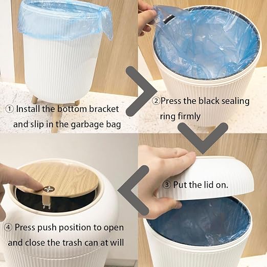 URALFA Bathroom Trash Can with Lid, 3 Gallon / 11L Garbage Can with Pop-Up Lid, Small Dog Proof Trash Cans, Plastic Waste Basket with Removable Legs for Bathroom, Bedroom, Kitchen, Office, White