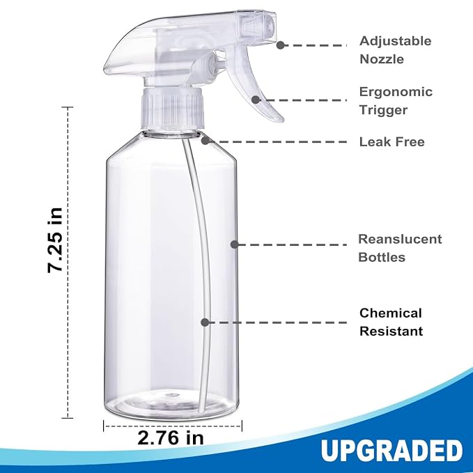 Spray Bottles 16.9oz/2Pack - Premium Adjustable Spray Bottles for Cleaning | No Leak And Clog Mister Spray Bottle - Spray Bottle For Hair, Plants, Pet, Vinegar, and Rubbing Alcohol Reagent