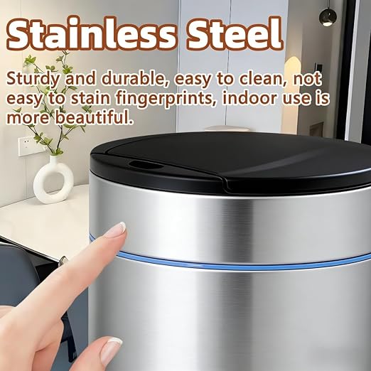 Garbage Can with Lid, Intelligent Sensor Opening (1, Silver) | Smart Trash Can for Living Room, Bedroom, Kitchen and Bathroom