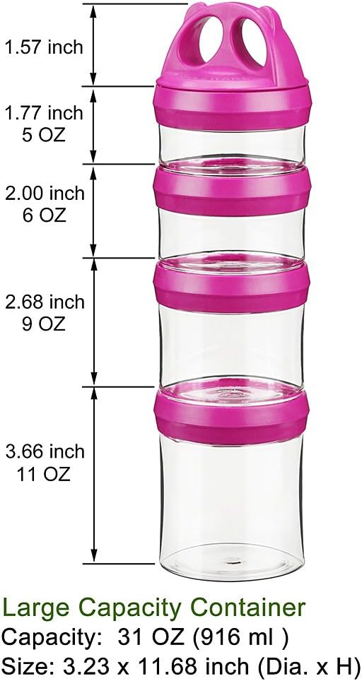 SELEWARE Red Stackable Snack Containers for Kids Toddlers Adults, 31oz | Portable Food Storage Containers for Snacks Formula Powder Drinks and Travel, Twist Lock System Airtight Leak-proof BPA Free