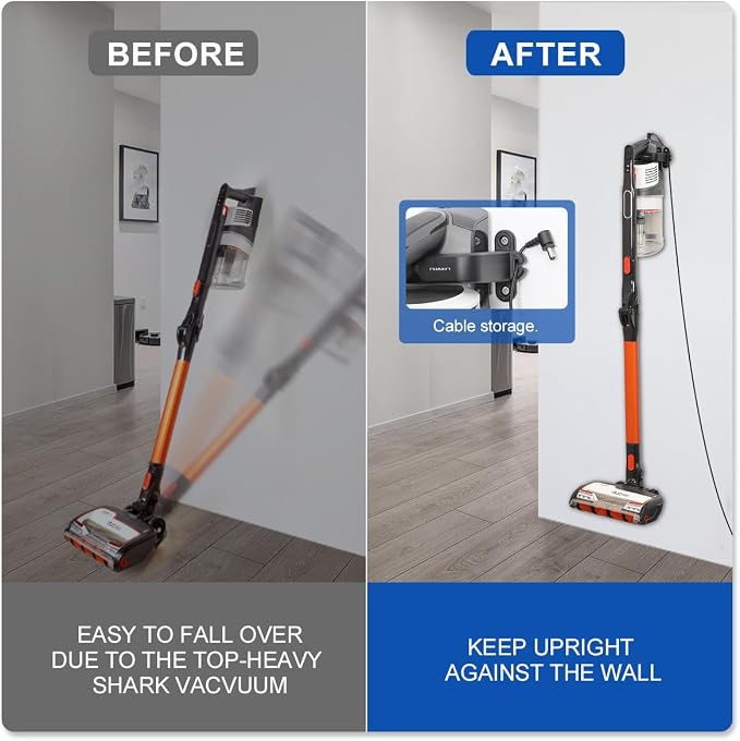 LANMU Wall Mount Holder Compatible with Shark IX141 IX141AMZ IZ462H IZ682H IZ377H IZ376H IZ387H Pet Cordless Stick Vacuum and Handheld Vac CH951 CH950, wiht Cable Organizer Clip