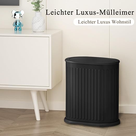 1.6 Gallon Trash Can with Lid, Small Bathroom Trash Can Wastebasket, Slim Garbage Can with Inner Bucket, Press Top Lid Garbage Container Bin for Kitchen, Home, Office, Bedroom, Living Room (Black)