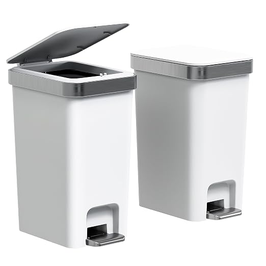 2Pack Small Bathroom Trash Can with Lid Foot Pedal,2.6 Gal Trash Bin | 10 Liter Step Pedal Wastebasket Plastic Garbage Can with Pop-Up Lid for Kitchen,Bedroom,Office,Dorm,Laundry,Restroom,Rv,White