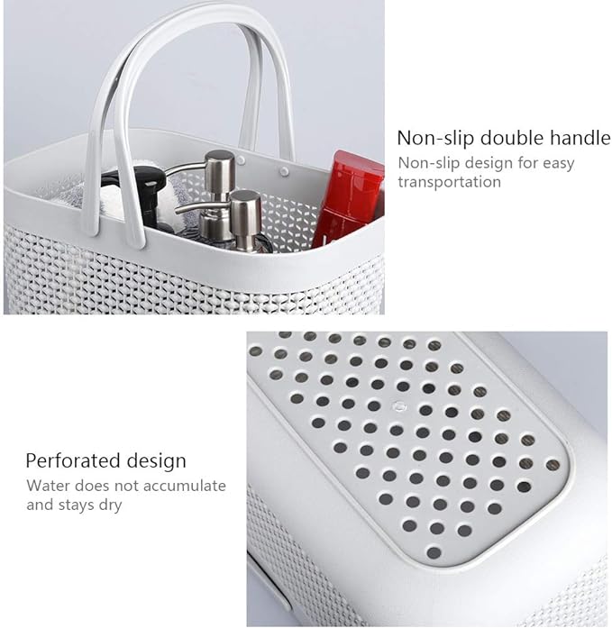 UUJOLY Plastic Portable Shower Caddy Basket, Storage Organizer, Grey, 3Pack | Bottom Drain Holes, Keep Dry, Sturdy and Durable, Easy to Carry for Bathroom, Kitchen, Dorm Room, RV, College