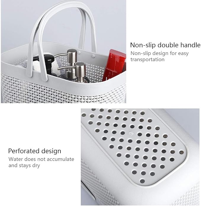 Plastic Portable Shower Caddy Basket, Storage Organizer with Handle, Grey | Bottom Drain Holes, Keep Dry, Sturdy and Durable, Easy to Carry for Bathroom, Kitchen, Dorm Room, RV, College