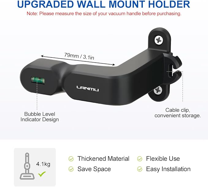 LANMU Wall Mount Holder Compatible with Shark IX141 IX141AMZ IZ462H IZ682H IZ377H IZ376H IZ387H Pet Cordless Stick Vacuum and Handheld Vac CH951 CH950, wiht Cable Organizer Clip