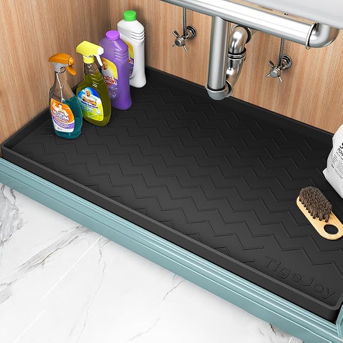 TigeJoy Under Sink Mats for Kitchen Waterproof 25" x 19", Cabinet Liner | Leak-Proof Silicone Mat Sink Protector, Kitchen Essentials Organizer and Storage,Boot or Shoe Tray, Pet Feeding Mat