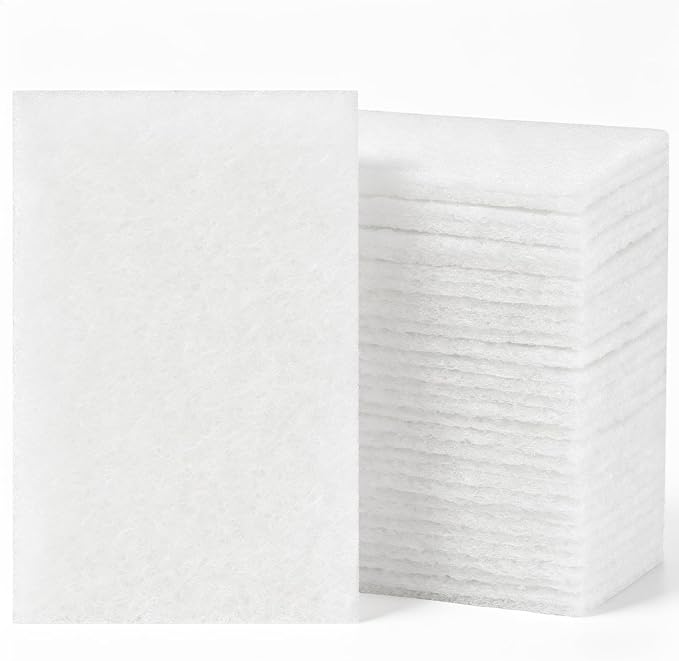 24 PCS White Scour Pads Non Scratch Non Woven Multipurpose Abrasive Scrubber Sponge for Multi Surface Cleaning Polishing (6 X 9 inch)