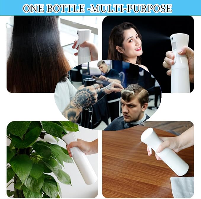 Misto Continuous Spray Bottle with Ultra Fine Mist - 10.1oz/300ml for Hair, Home Cleaning, Salons, Plants, Aromatherapy, and More - Hair Spray Bottle, Barber Accessories (2 Pack) (white)