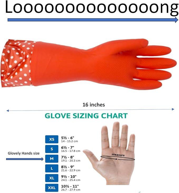 GLOVELY HANDS Water-Resistant Latex Cleaning Gloves, Soft Cotton-Feel Lining, Non-Slip Grip, Long Cuff, Medium (1 PAIR)