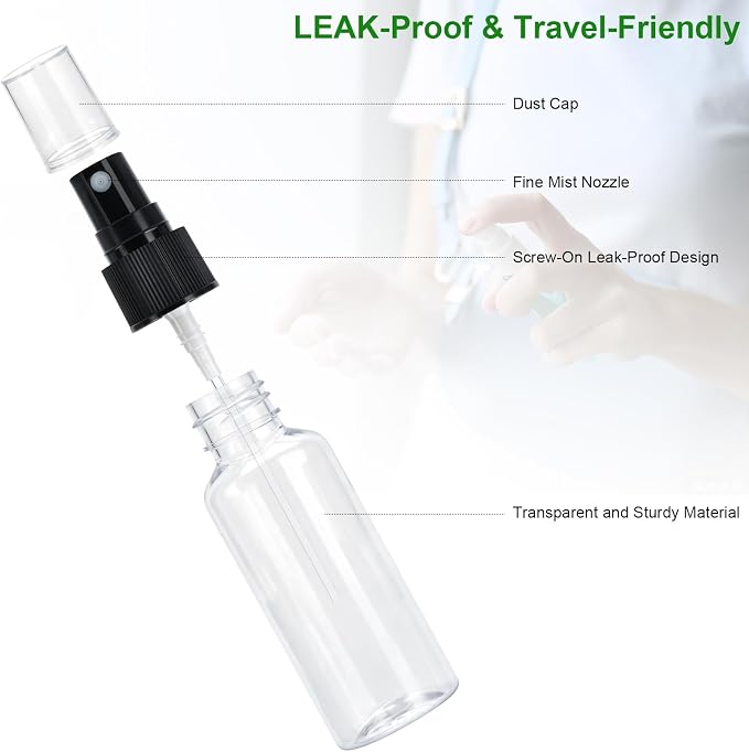 4 Pack Spray Bottle Travel Mist Mini Empty Spray Bottles Thickened Reusable Plastic Sprayers for Toners, Face & Hair Mist 1 Oz, 2 Oz