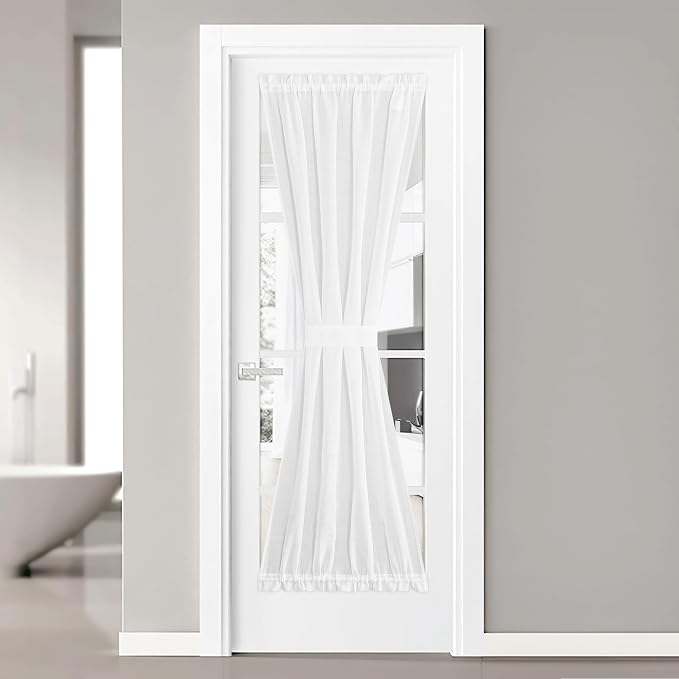 NICETOWN Door Curtain for Window Light Filtering Privacy French Door Shade | Rod Pocket, French Door Shade for Kitchen Bathroom, White Sheer Front Back Curtin Blinds, 36 x 72 inch, 1 PC