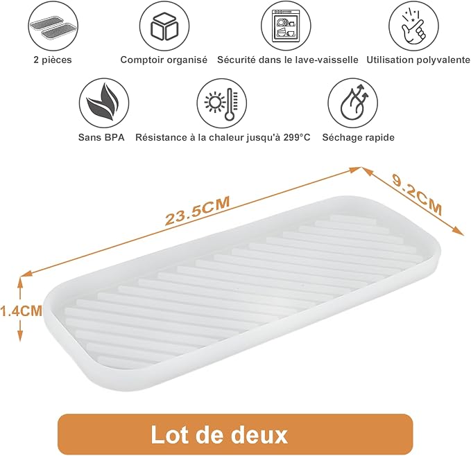 Silicone Organizer Tray, Soap and Sponge Holder for Kitchen Sink, Bathroom - Storage Tray for Dish Brush, Soap Dispenser, Dishwashing Accessories- 2 Pack (Clear)