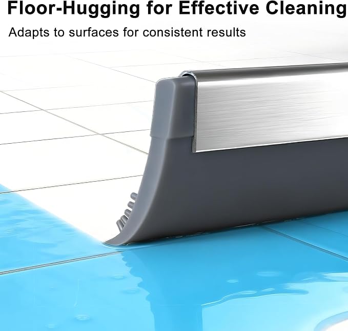 Floor Squeegee with 51"-58" Telescoping Handle & 180° Rotating Head, Water Removal for Tile & Hardwood, Under-Furniture Cleaning