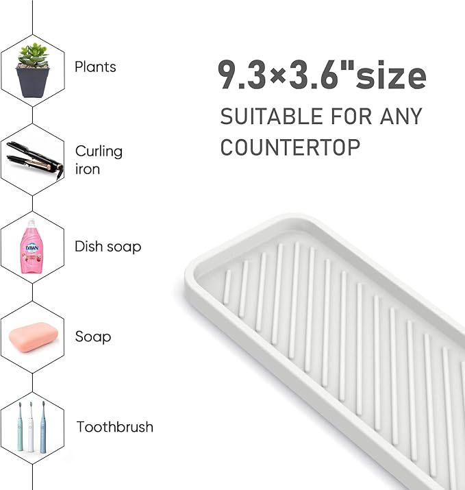 Kitchen Silicone Sink Organizer Tray, Sponge Holder for Sink Caddy（White） | Silicone Soap/Sink/Drip Tray, Kitchen Sink Organizer, Small Mats for Counter, Soap Dish Tray, Dishwashing Accessories