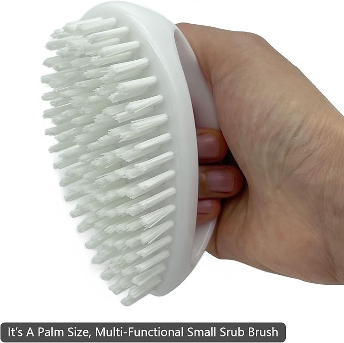 GKETN Small Scrub Brush with Stiff Nylon Bristles Heavy Duty Cleaning Brush | Good for Household Use, Like Bathroom, Kitchen, Grout, Tiles - Teardrop Handle & Hangable Design, Easy Scrubbing - White