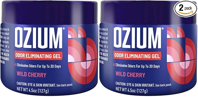 Ozium Odor Eliminating Gel Air Freshener 4.5 oz Wild Cherry 2-Pack | For Home, For Car, For Office