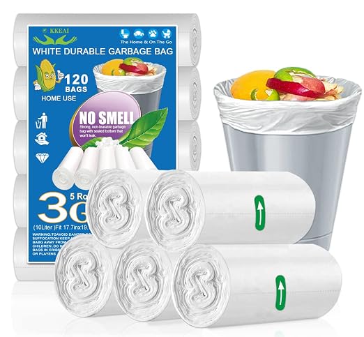 OKKEAI 3 Gallon Small Trash Bags, White, Leak-Proof and Durable, 120 Count | Compact and Strong Bathroom Trash Bags, Leak Resistant Daily Use Liners for Bathroom Office and Bedroom Waste Bins